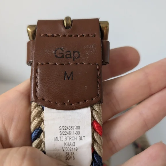 Gap Braided Stretchy Belt Khaki Blue And Red Size Medium/ 40" Inches Nautical - Picture 4 of 5